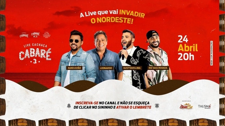 Assista a Live Cachaça Cabaré Com Xand Avião, Leonardo, Gusttavo Lima e Rai Saia Rodada - 24.04.2021