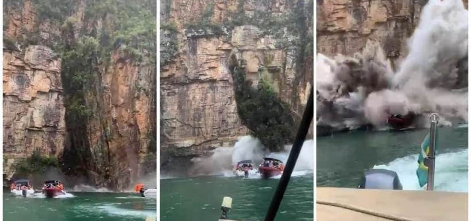 Vídeo: Rocha gigante se solta de cânion e atinge lanchas em MG