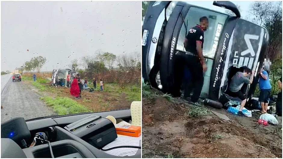 Ônibus com Sthe Matos e Kevi Jonny tomba no interior da Bahia; casal passa bem