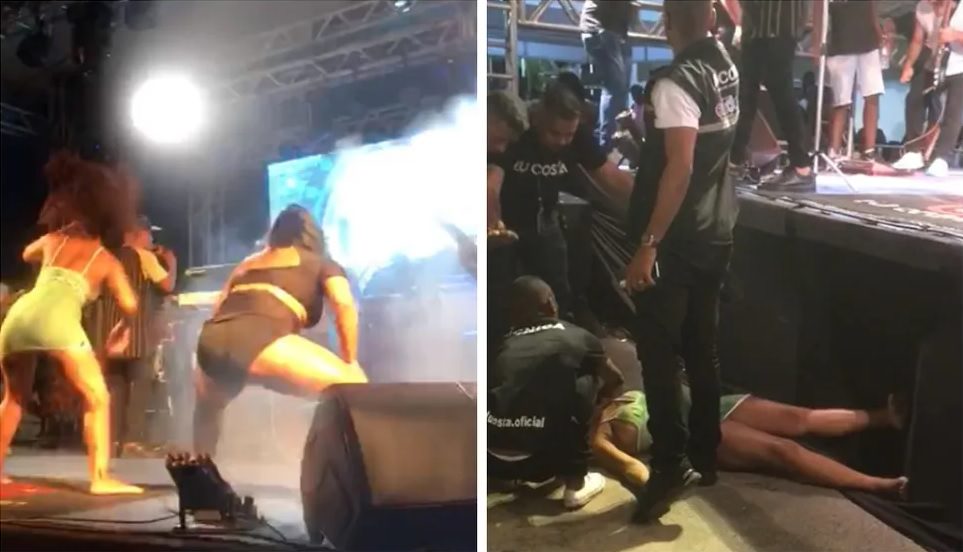 Mulher cai de palco enquanto dançava durante show de pagode na Região Metropolitana de Salvador