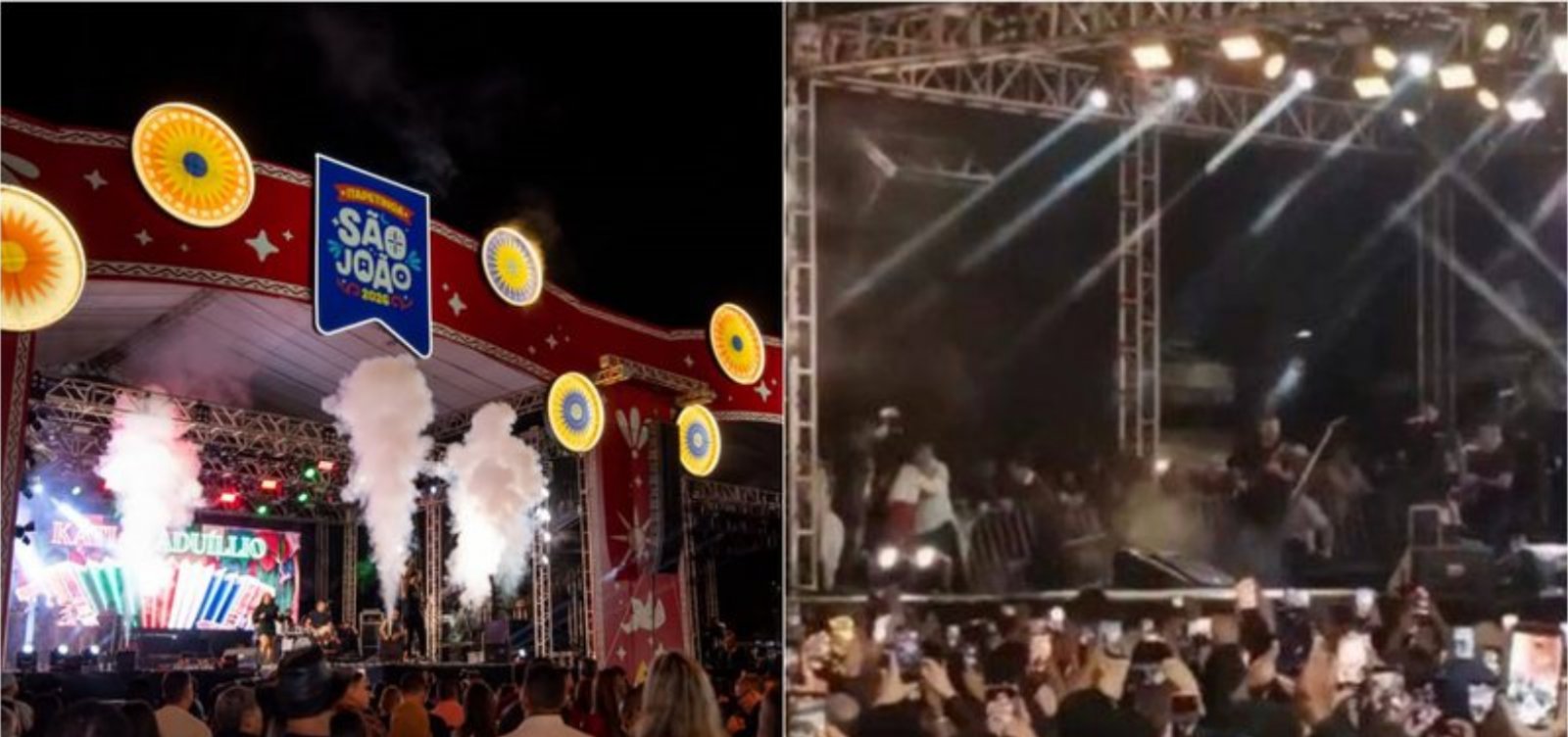 Estrutura de palco desaba durante show de Amado Batista no São João de Itapetinga